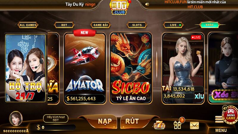 Giao diện chính của cổng game HIT CLUB