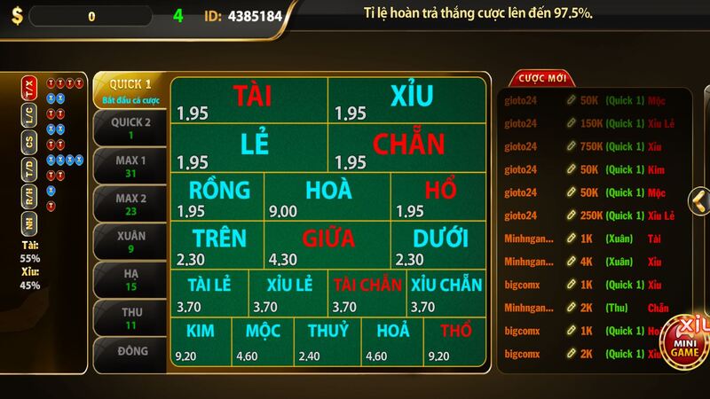 Giao diện Keno Game HITCLUB