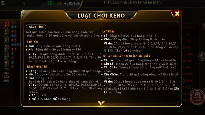 Luật chơi Keno tại HITCLUB