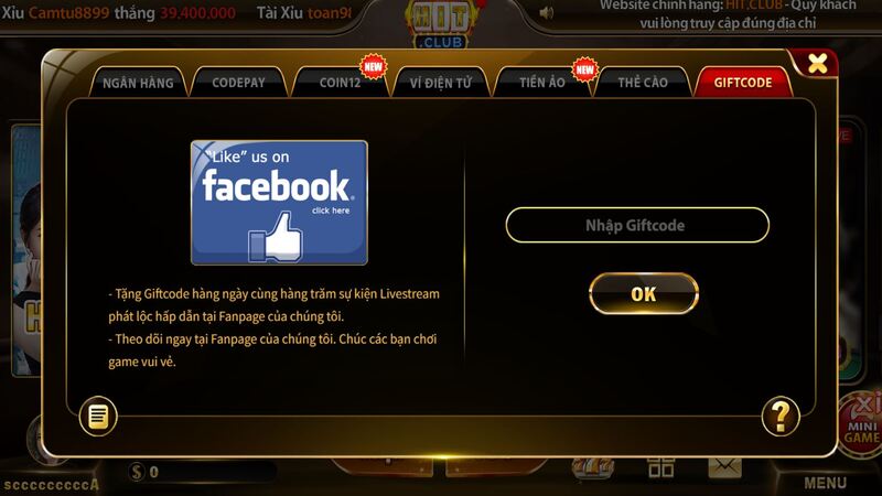 Nhập code HIT CLUB để nhận thưởng hấp dẫn