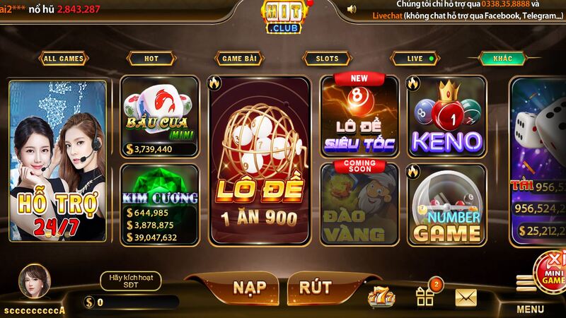 Giao diện của cổng game HITCLUB