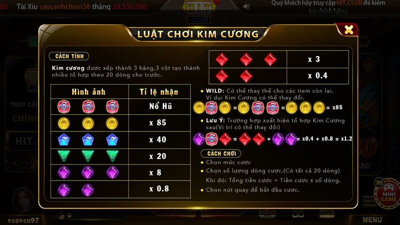 Luật chơi Mini Game Kim Cương chi tiết