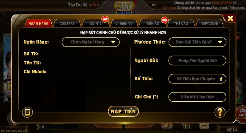 Hướng dẫn nạp tiền HIT CLUB bằng ngân hàng