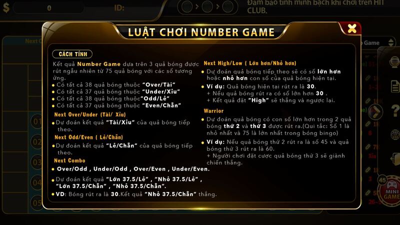 Chi tiết luật chơi Number Game HITCLUB