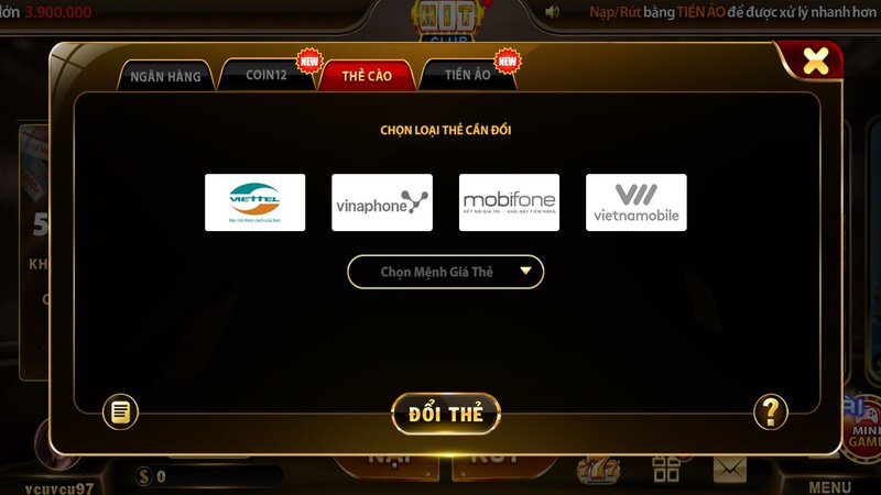 Hướng dẫn rút tiền game HIT CLUB bằng thẻ cào